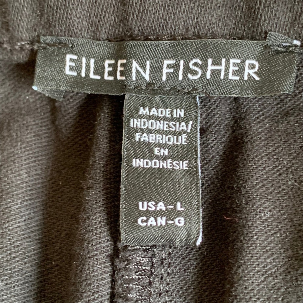 EILEEN FISHER Black Organic Cotton Straight Leg Ankle Pants Womens L Minimalist - Picture 5 of 13